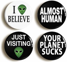 Listing image for ALIEN BADGE BUTTON PIN SET (Size is 1inch/25mm diameter) ET ROSWELL UFO