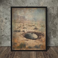 Listing image for Vintage UFO CRASH Wall Art, Roswell Alien Desert Decor, UAP Cryptid Area 51 Gift